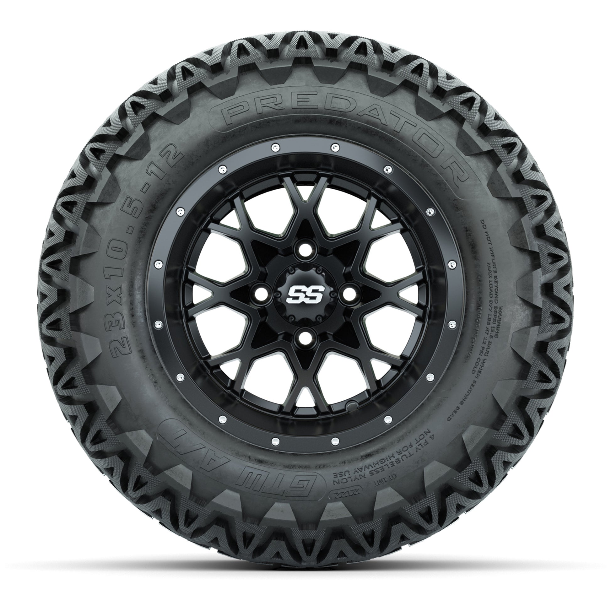 GTW® Vortex 2 Matte Black 12 in Wheels with 23X10.5-12 Predator All-Terrain Tires – Full Set