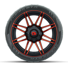 GTW® Stealth Gloss Black/Red 14 in Wheels with 205/40-R14 Fusion GTR Steel Belted Street Tires – Full Set