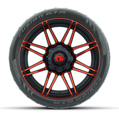 GTW® Stealth Gloss Black/Red 14 in Wheels with 205/40-R14 Fusion GTR Steel Belted Street Tires – Full Set