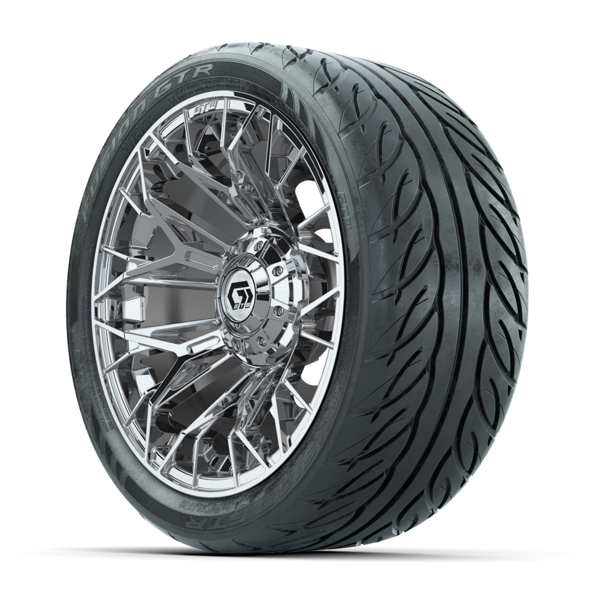 Set of (4) 14 in GTW® Stellar Chrome Wheels with 205/40-R14 Fusion GTR Street Tires