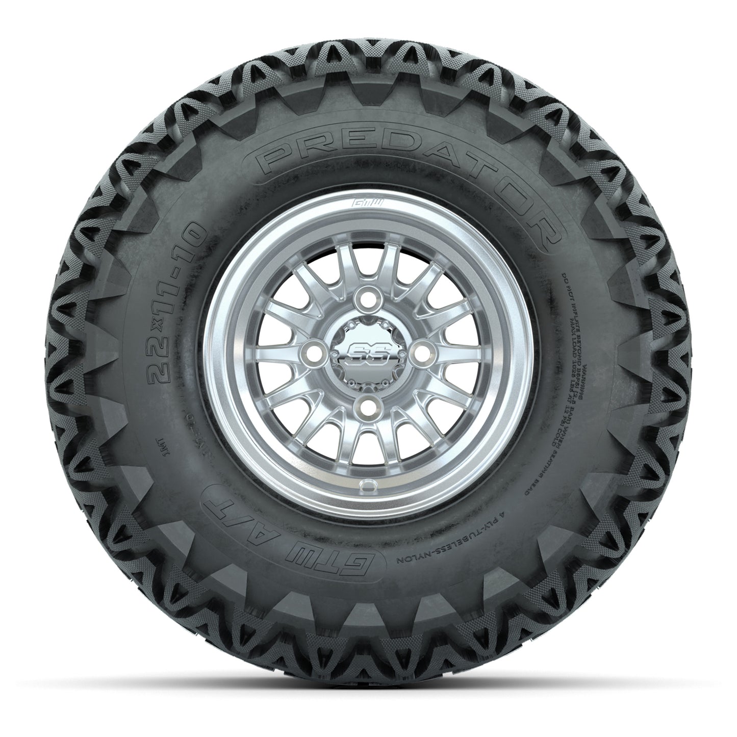 GTW Medusa Silver and Machined Wheels with 22in Predator A-T Tires - 10 Inch