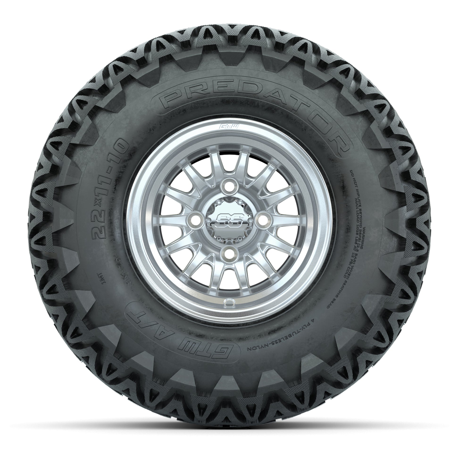 GTW Medusa Silver and Machined Wheels with 22in Predator A-T Tires - 10 Inch