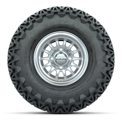 GTW Medusa Silver and Machined Wheels with 22in Predator A-T Tires - 10 Inch
