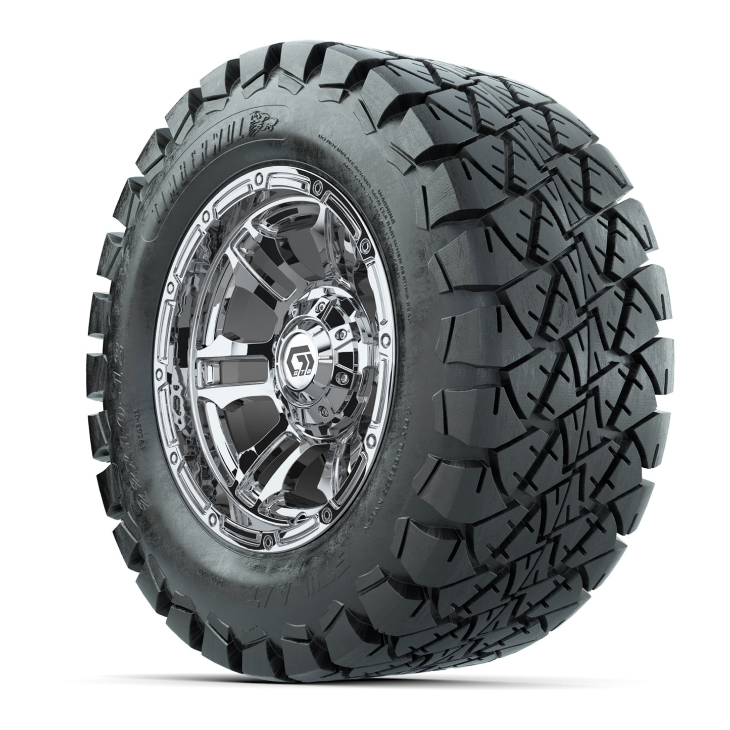 GTW® Shogun Chrome 12 in Wheels with 22x10-12 Timberwolf All-Terrain Tires - Full Set