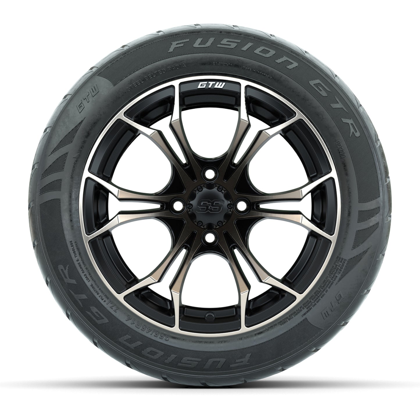 GTW® Spyder Matte Black/Bronze 14 in Wheels with 255/45-R14 Fusion GTR Steel Belt Radial Street Tires – Full Set