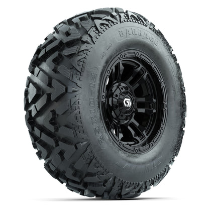 GTW® Shogun Gloss Black 12 in Wheels with 25X10-12 Barrage Mud Tires – Full Set