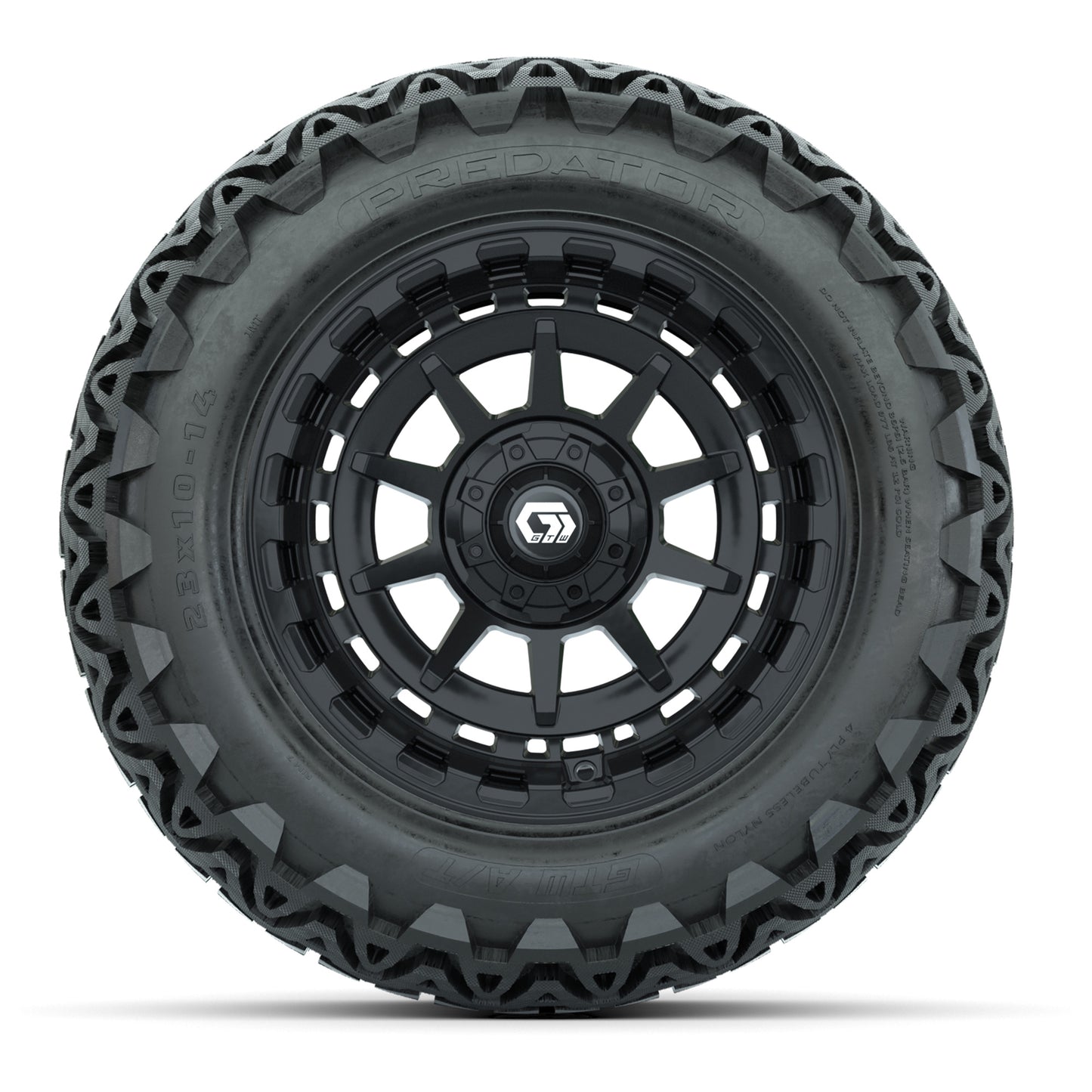 GTW® Barricade Gloss Black 14 in Wheels with 23x10-14 Predator All-Terrain Tires – Full Set