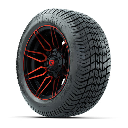 GTW® Stealth Red/Machined 12 in Wheels with 215/40-12 Excel Classic Street Tires – Full Set