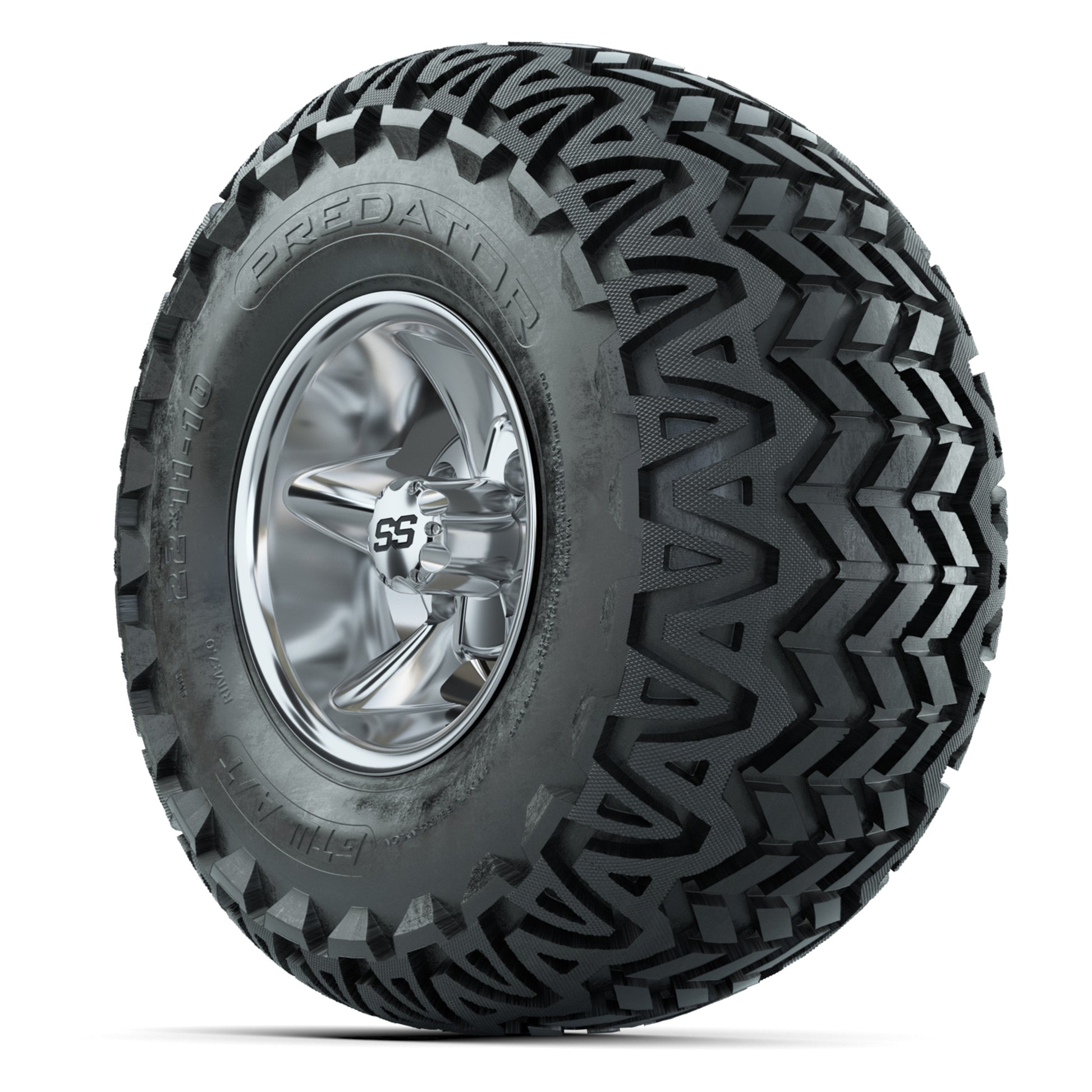 GTW Godfather Chrome 10 in Wheels with 22x11-10 Predator All-Terrain Tires – Full Set