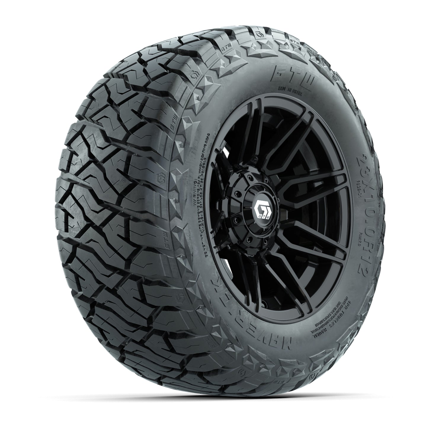 GTW Stealth Gloss Black 12 in Wheels with 23x10.00-R12 Maverick All-Terrain Tires – Full Set