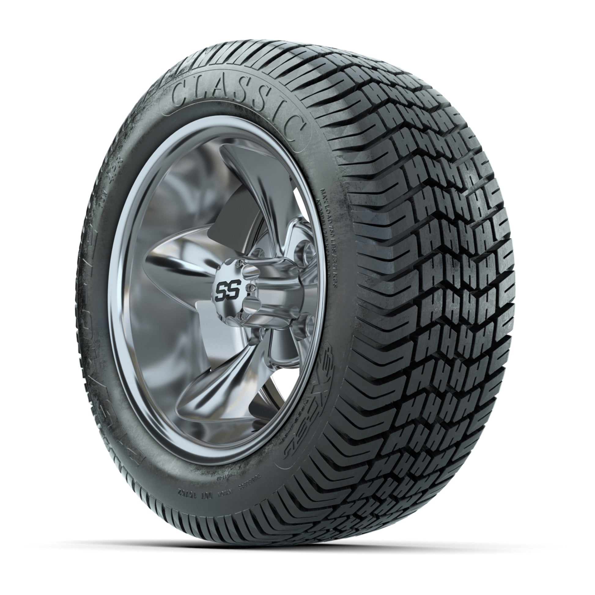 GTW® Godfather Chrome 12 in Wheels with 215/40-12 Excel Classic Street Tires – Full Set