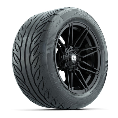 GTW® Stealth Gloss Black 14 in Wheels with 255/45-R14 Fusion GTR Steel Belt Radial Street Tires – Full Set