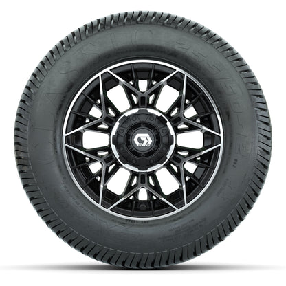GTW® Stellar Black/Machined 12 in Wheels with 255/50-12 Excel Classic Street Tires – Full Set