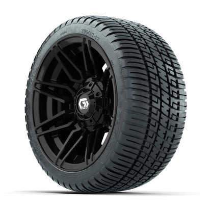 GTW® Stealth Black/Machined 12 in Wheels with 205/30-12 Fusion Street Tires – Full Set