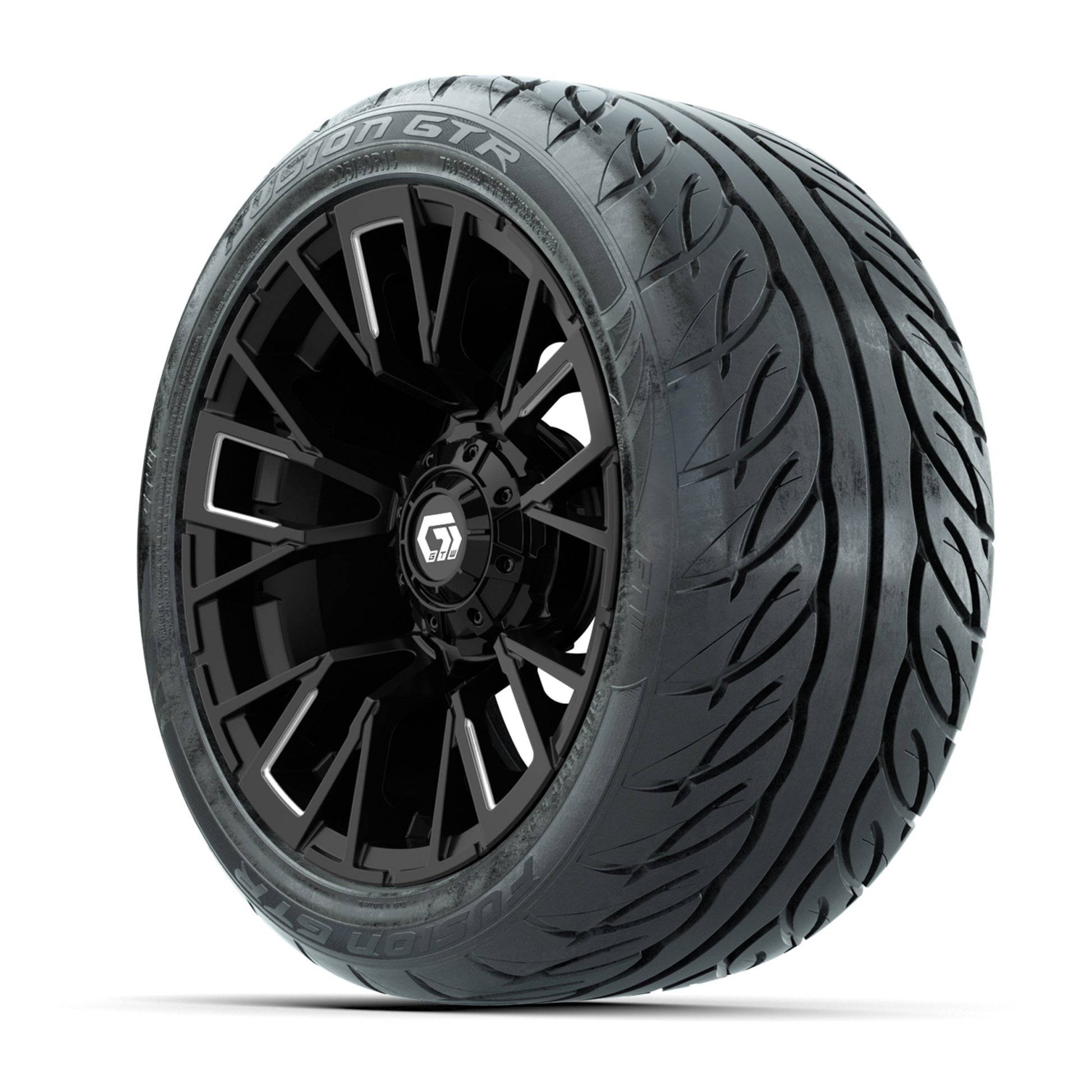 GTW® Vandal Matte Black/Machined 14 in Wheels with 225/40-R14 Fusion GTR Steel Belt Radial Street Tires – Full Set