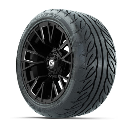 GTW® Vandal Matte Black/Machined 14 in Wheels with 225/40-R14 Fusion GTR Steel Belt Radial Street Tires – Full Set