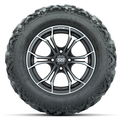 GTW Spyder Matte Gray/Machined 14 in Wheels with 25x10-14 Barrage Mud Tires – Full Set