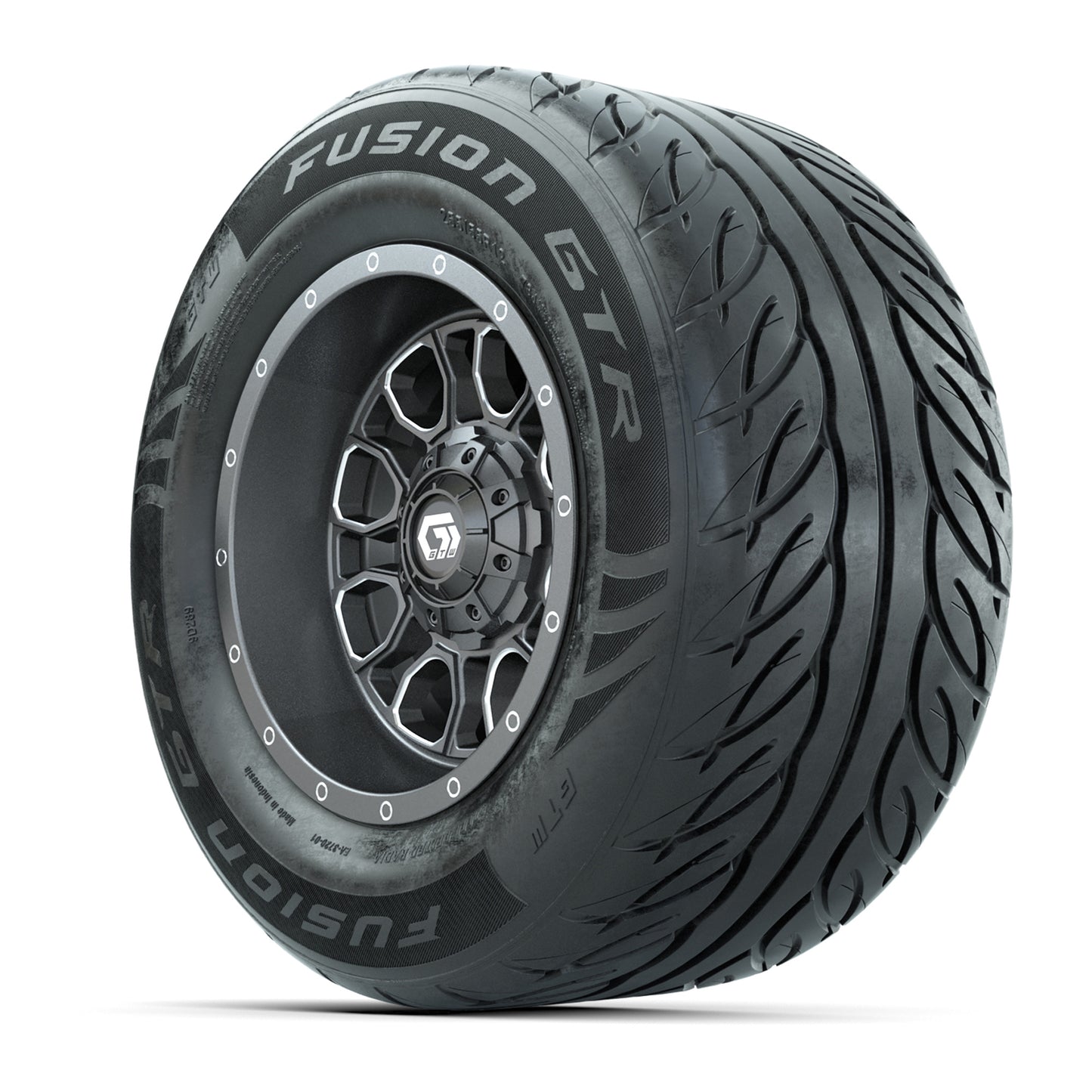 GTW® Volt Gunmetal 12 in Wheels with 255/55-R12 Fusion GTR Steel Belt Radial Street Tires – Full Set