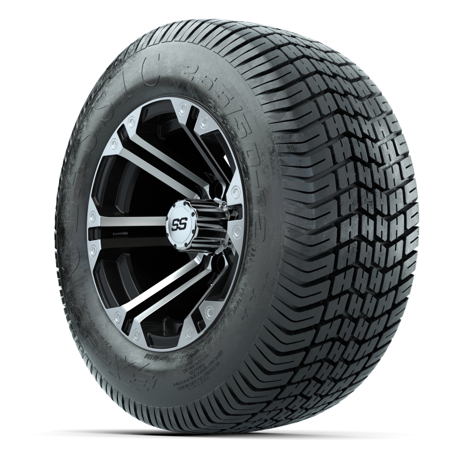 GTW® Specter Black/Machined 12 in Wheels with 255/50-12 Excel Classic Street Tires – Full Set