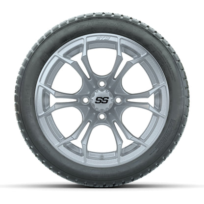 GTW® Spyder Silver Brush 14 in Wheels with 205/30-R14 Fusion Street Tires – Full Set