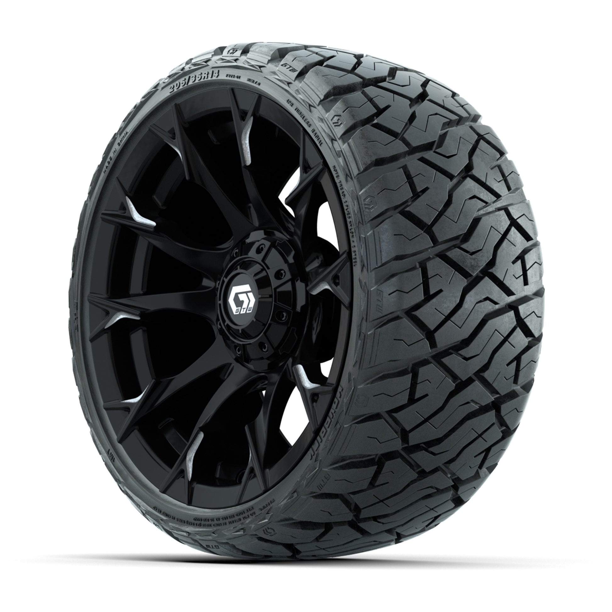 GTW Diablo Gloss Black/Machined 14 in Wheels with 205/35-R14 Maverick Low-Profile All-Terrain Tires – Full Set