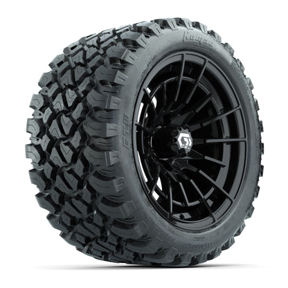 GTW® Boost Gloss Black 14 in Wheels with 23X10-R14 Nomad Steel Belt Radial All-Terrain Tires – Full Set