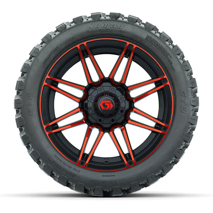 GTW® Stealth Red/Machined 14 in Wheels with 23X10-R14 Nomad Steel Belt Radial All-Terrain Tires – Full Set