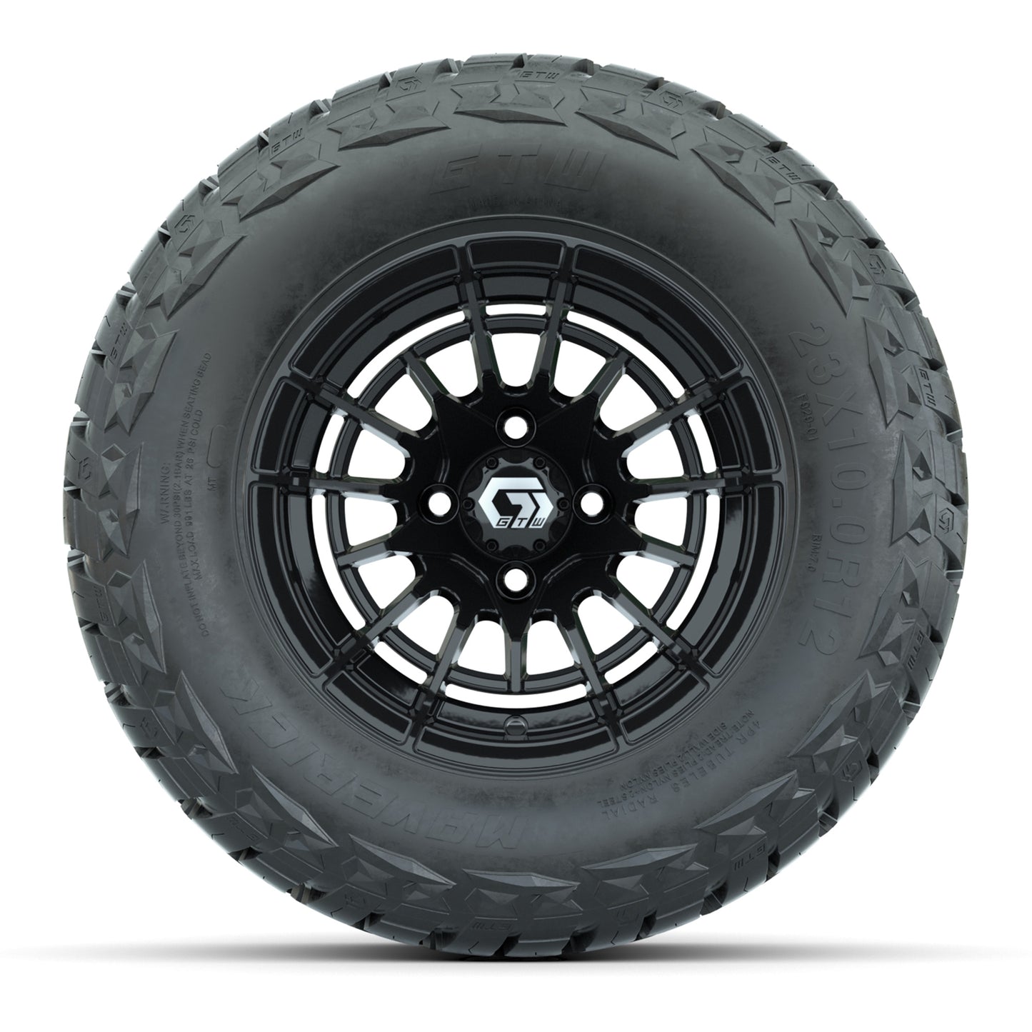 GTW Boost Gloss Black 12 in Wheels with 23x10.00-R12 Maverick All-Terrain Tires – Full Set