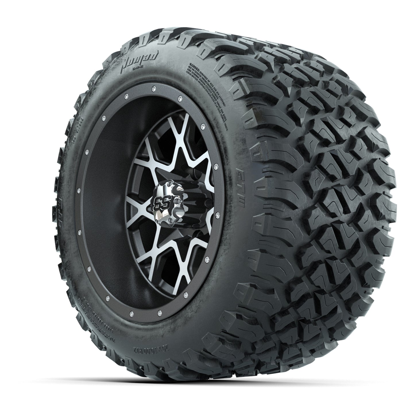 GTW® Vortex 2 Matte Gray/Machined 12 in Wheels with 20X10-12 Nomad Steel Belt Radial All-Terrain Tires – Full Set