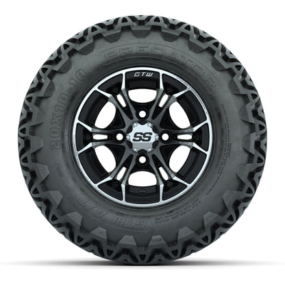 GTW Spyder Machined/Black 10 in Wheels with 20x10-10 Predator All Terrain Tires – Full Set