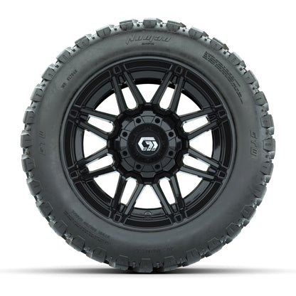 GTW® Stealth Black/Machined 12 in Wheels with 20X10-12 Nomad Steel Belt Radial All-Terrain Tires – Full Set