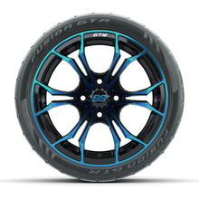 GTW® Spyder Black/Blue 14 in Wheels with 205/40-R14 Fusion GTR Steel Belt Radial Street Tires – Full Set