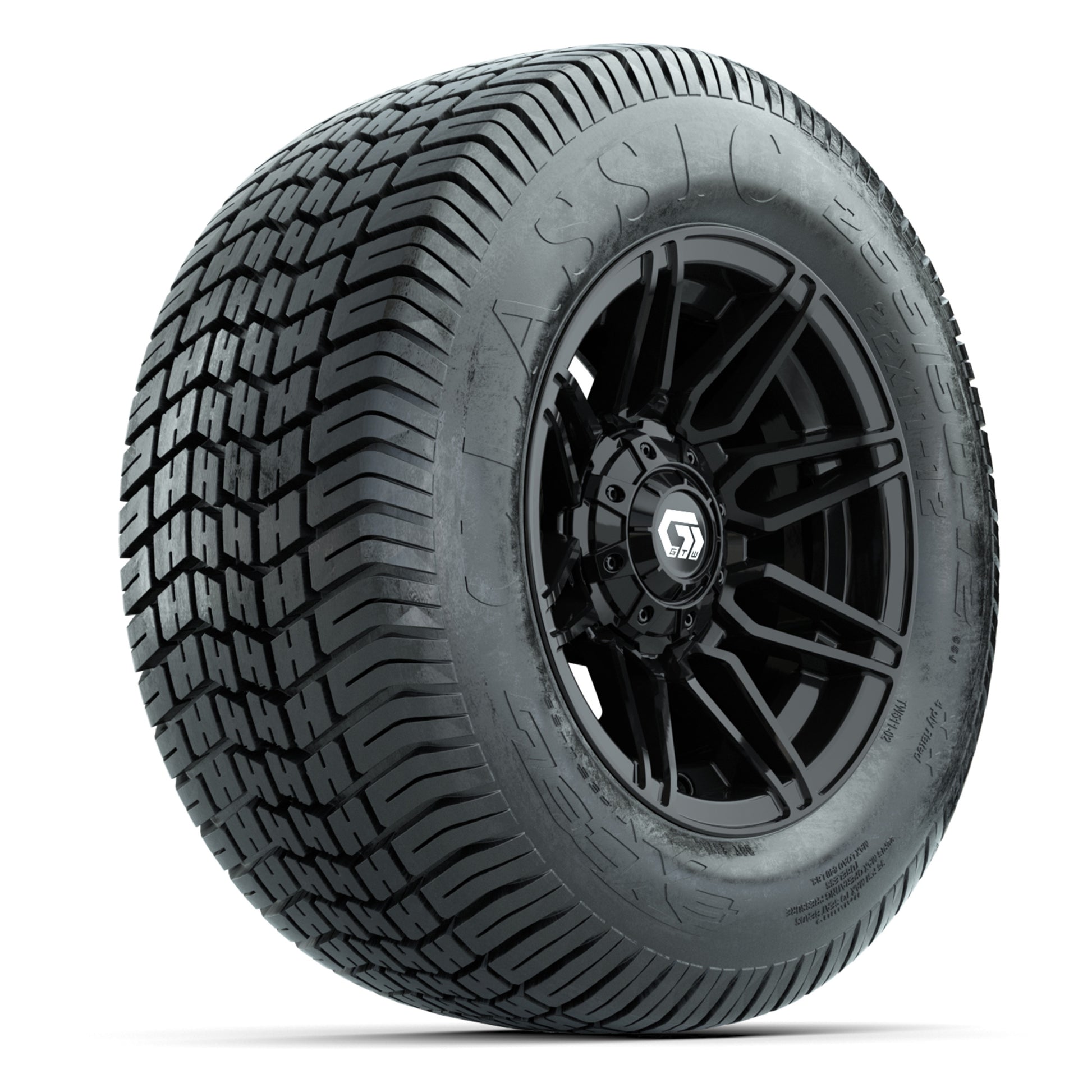 GTW® Stealth Gloss Black 12 in Wheels with 255/50-12 Excel Classic Street Tires – Full Set