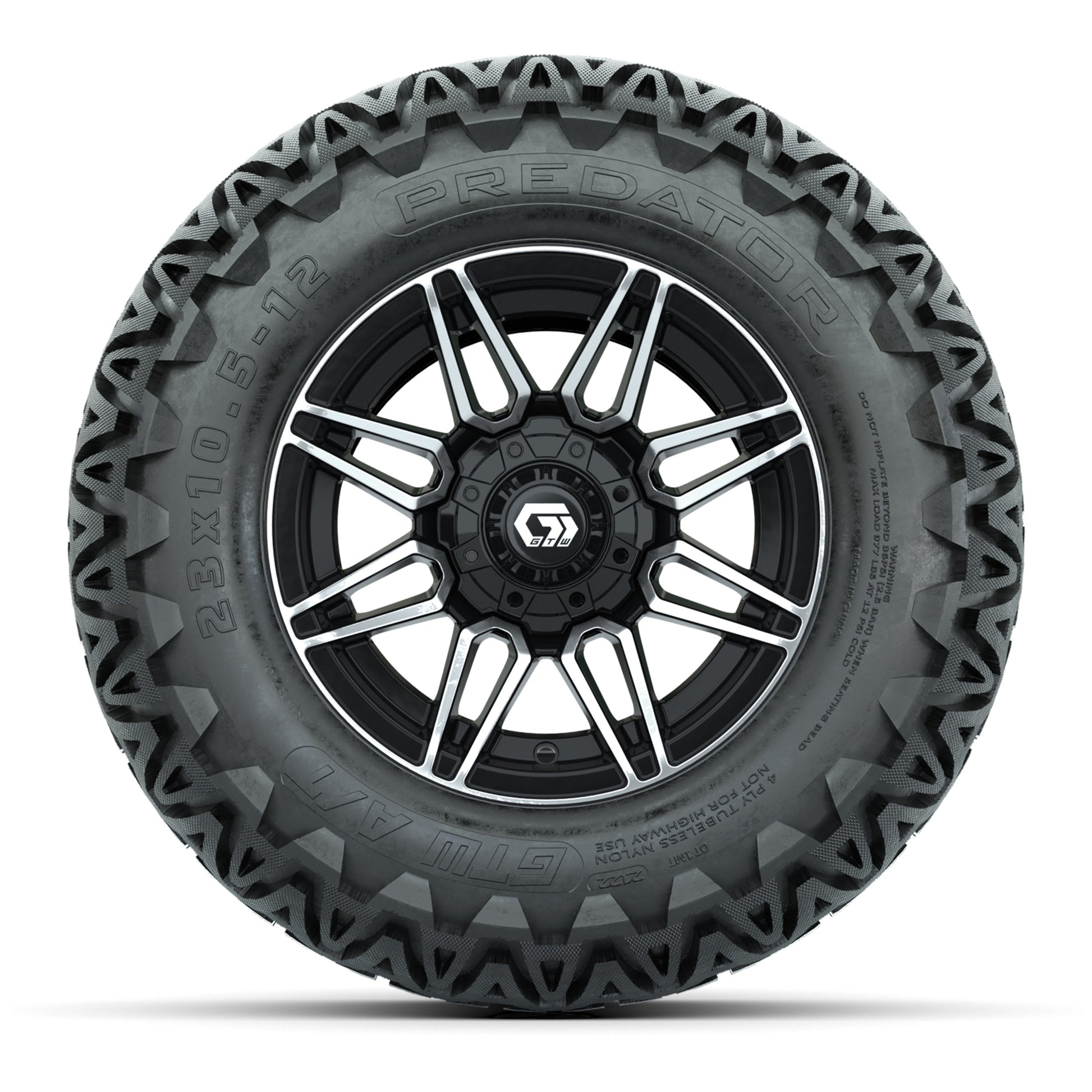 GTW® Stealth Black/Machined 12 in Wheels with 23X10.5-12 Predator All-Terrain Tires – Full Set