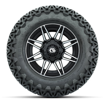GTW® Stealth Black/Machined 12 in Wheels with 23X10.5-12 Predator All-Terrain Tires – Full Set