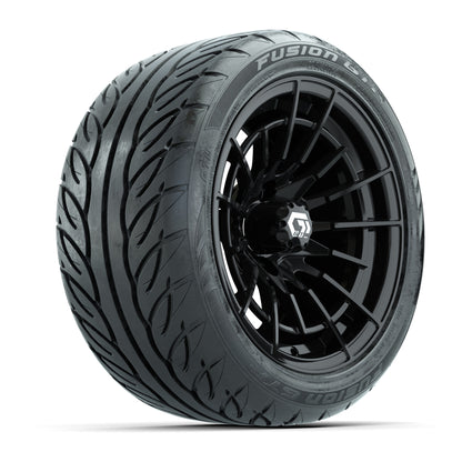 GTW® Boost Gloss Black 14 in Wheels with 225/40-R14 Fusion GTR Steel Belt Radial Street Tires – Full Set