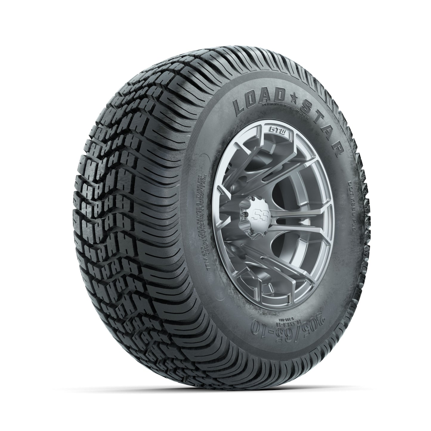 GTW Spyder Silver Brush 10 in Wheels with 205/65-10 Kenda Load Star Street Tires - Full Set