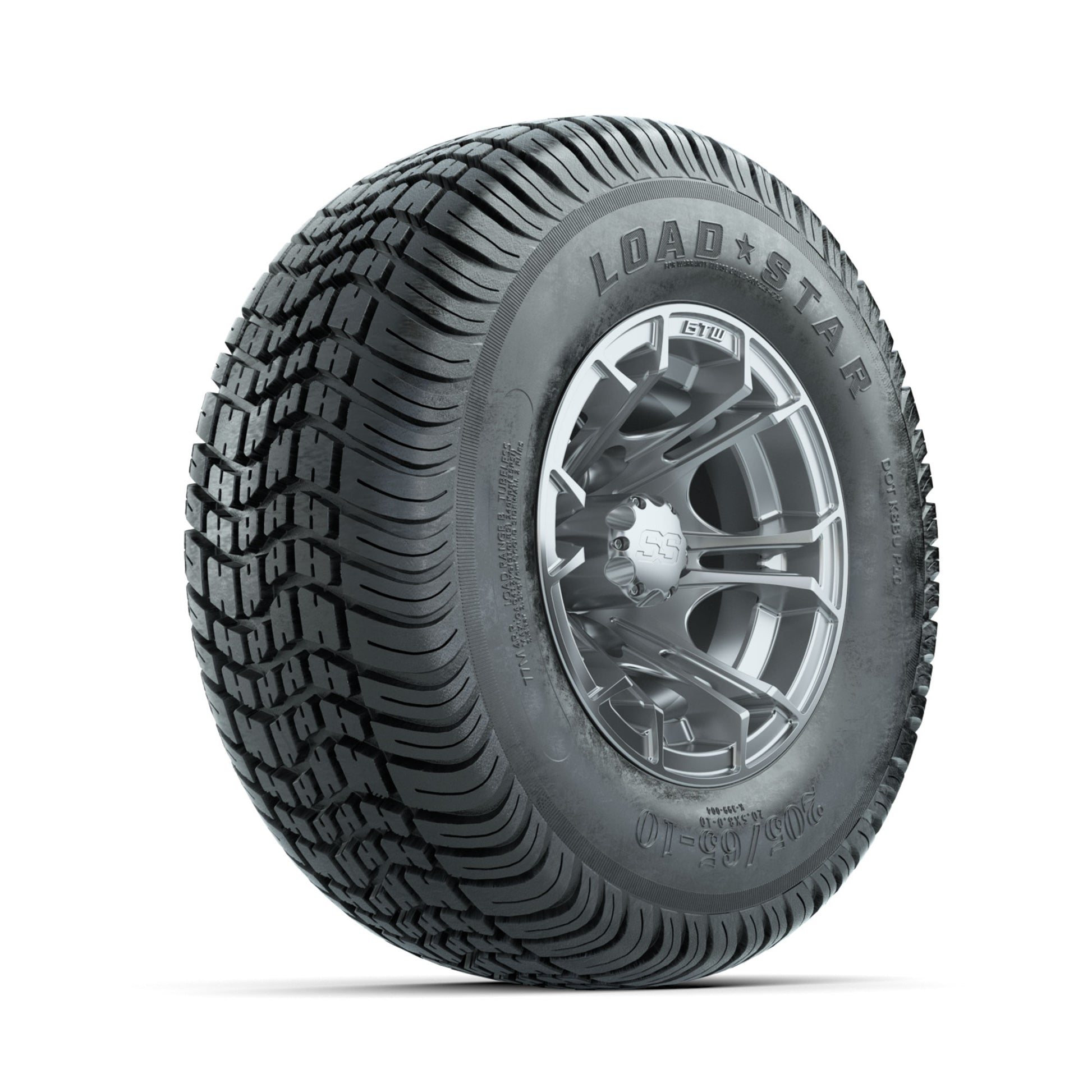GTW Spyder Silver Brush 10 in Wheels with 205/65-10 Kenda Load Star Street Tires - Full Set
