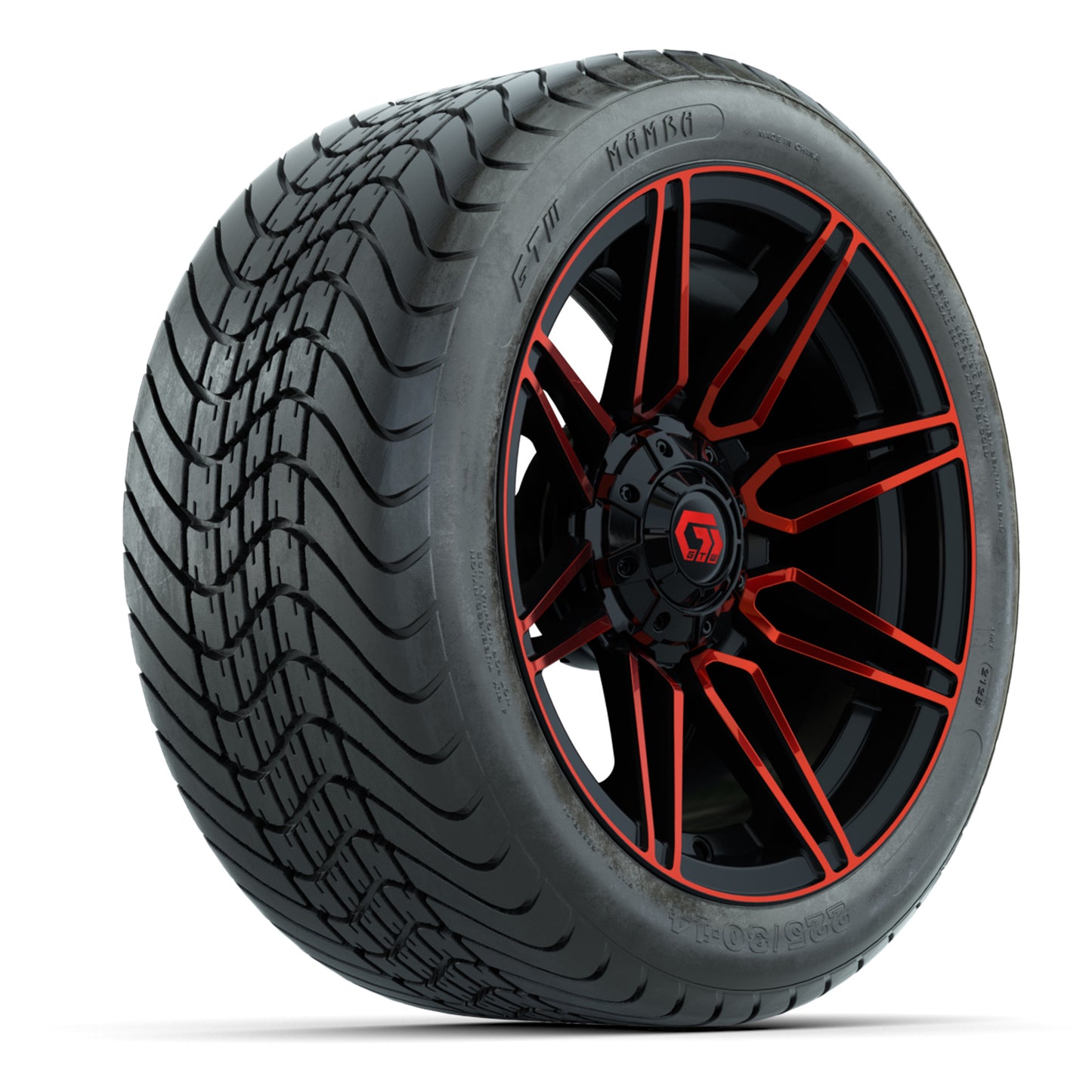 GTW Stealth Red/Machined 14 in Wheels with 225/30-14 Mamba Street Tires – Full Set