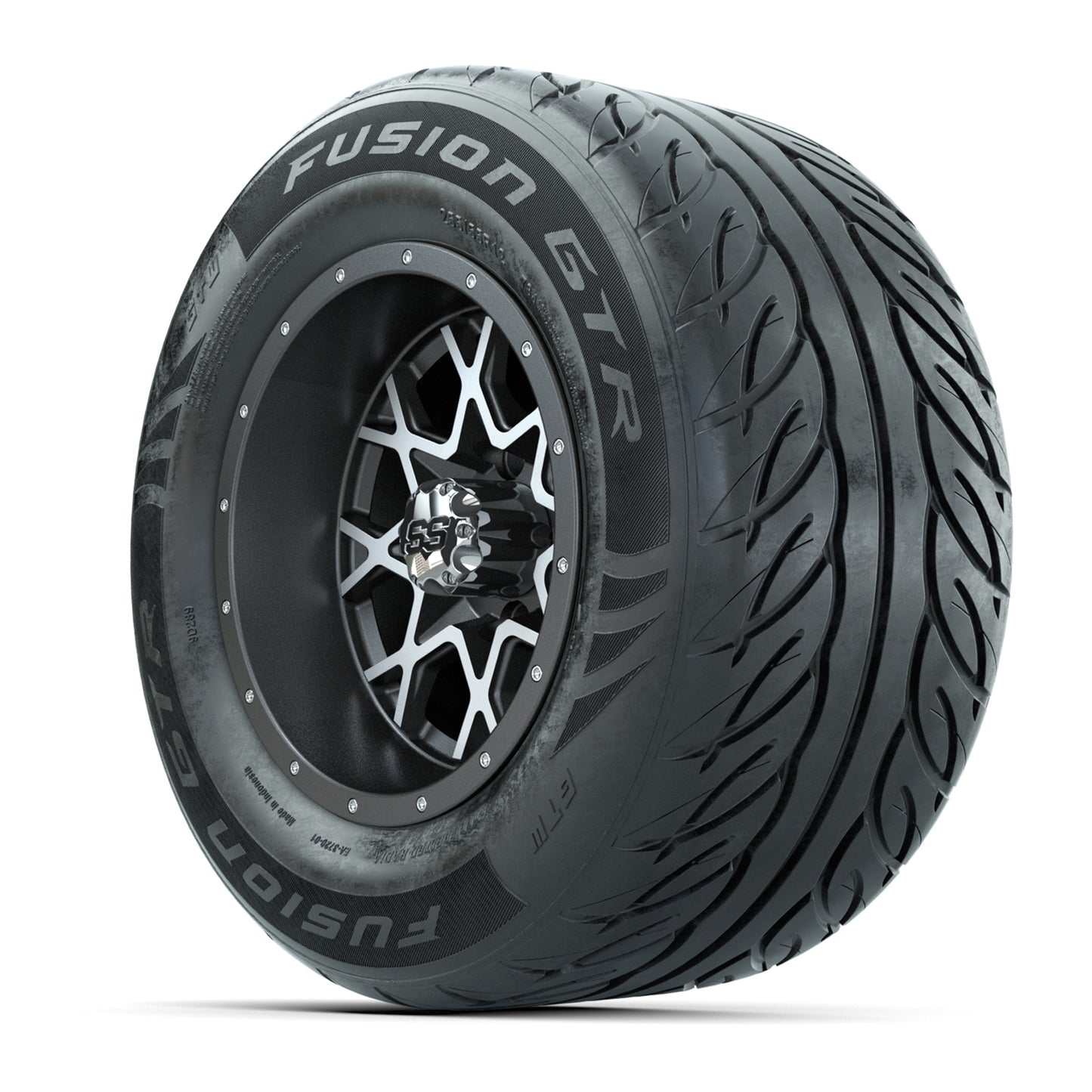 GTW® Vortex 2 Matte Gray/Machined 12 in Wheels with 255/55-R12 Fusion GTR Steel Belt Radial Street Tires - Full Set