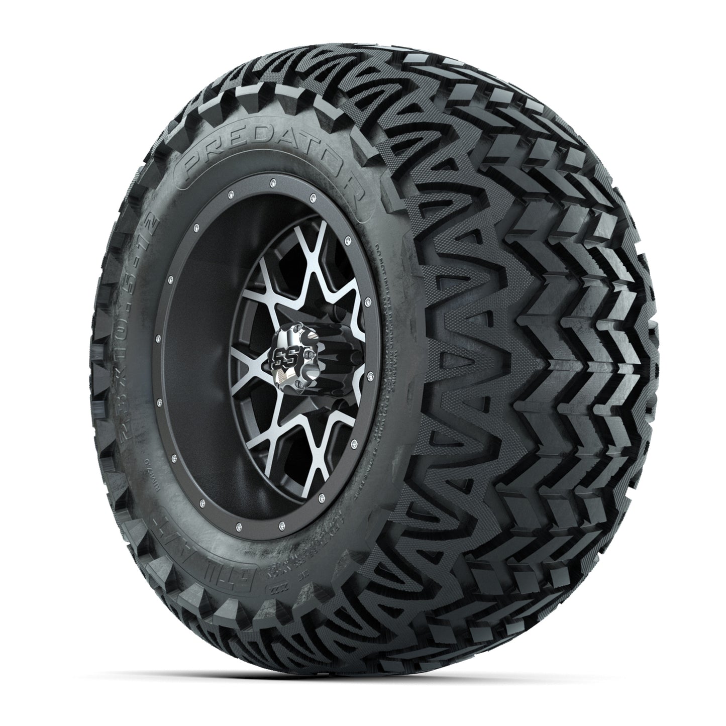 GTW® Vortex 2 Matte Gray/Machined 12 in Wheels with 23X10.5-12 Predator All-Terrain Tires – Full Set