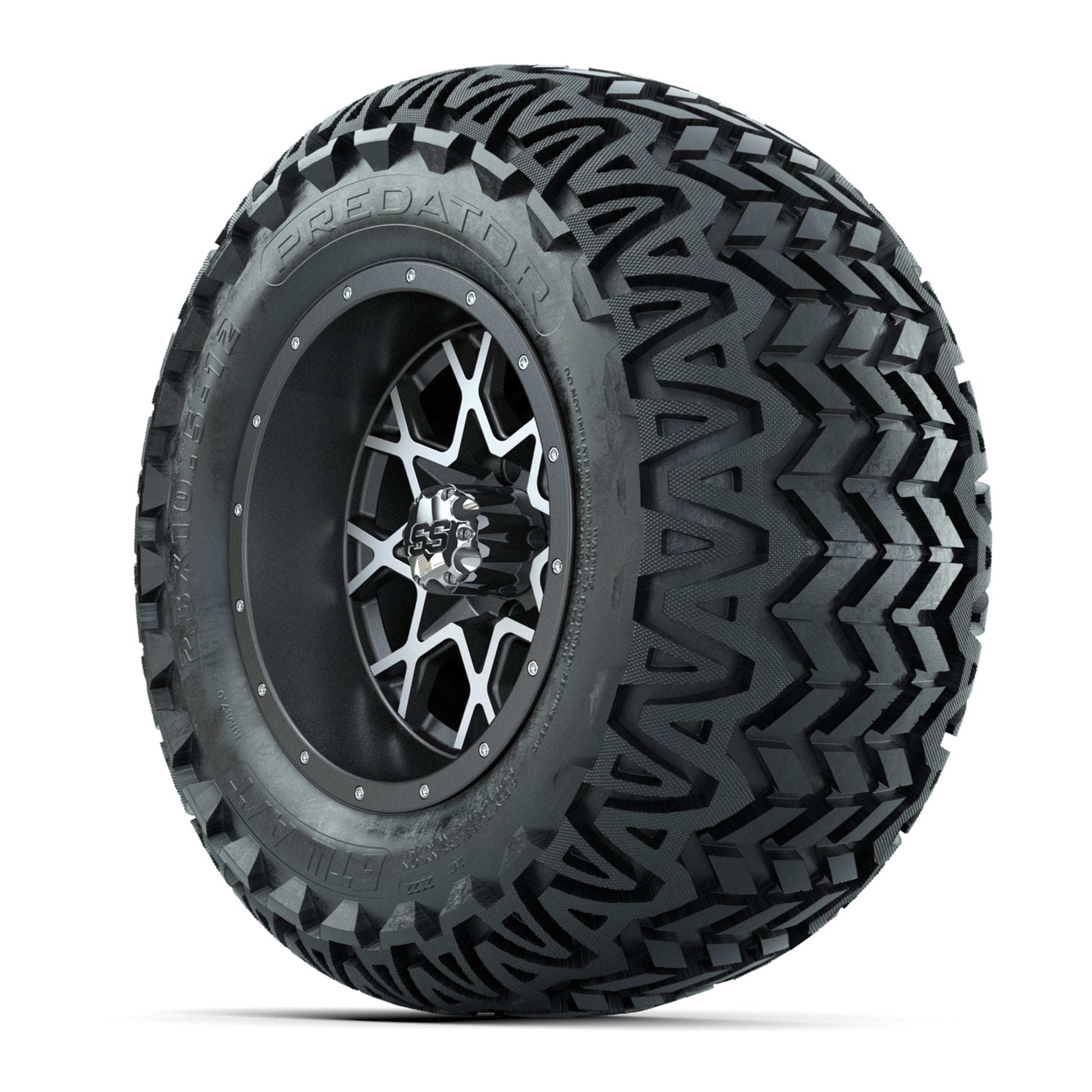 GTW® Vortex 2 Matte Gray/Machined 12 in Wheels with 23X10.5-12 Predator All-Terrain Tires – Full Set