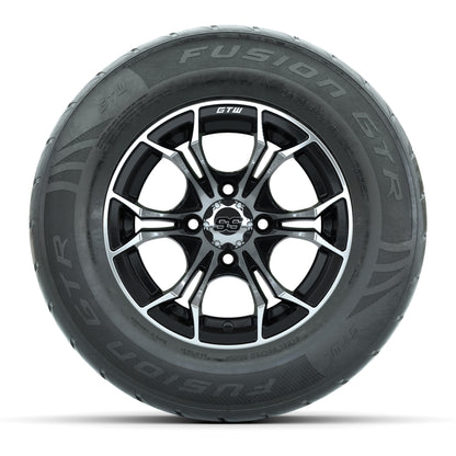 GTW® Spyder Black/Machined 12 in Wheels with 255/55-R12 Fusion GTR Steel Belt Radial Street Tires – Full Set