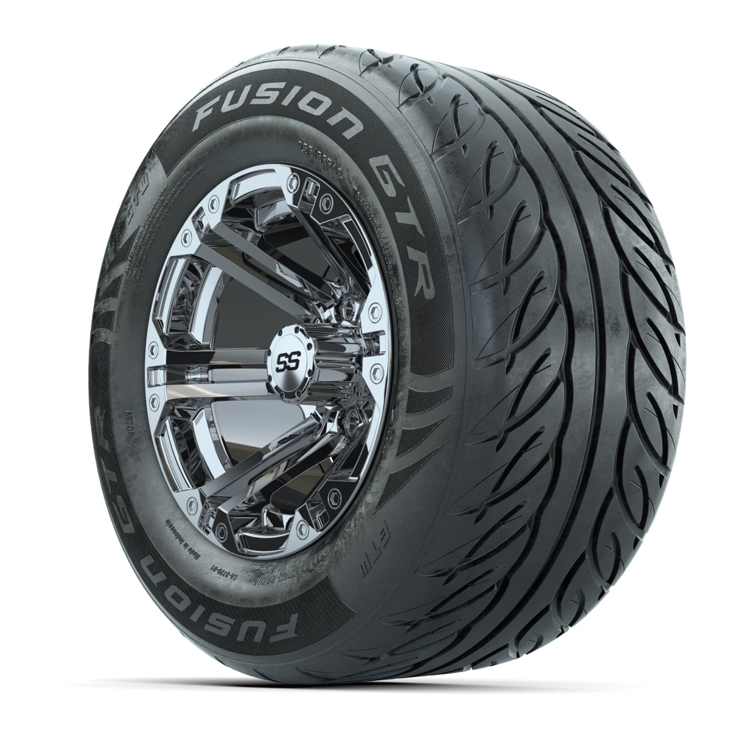 GTW® Specter Chrome 12 in Wheels with 255/55-R12 Fusion GTR Steel Belt Radial Street Tires – Full Set