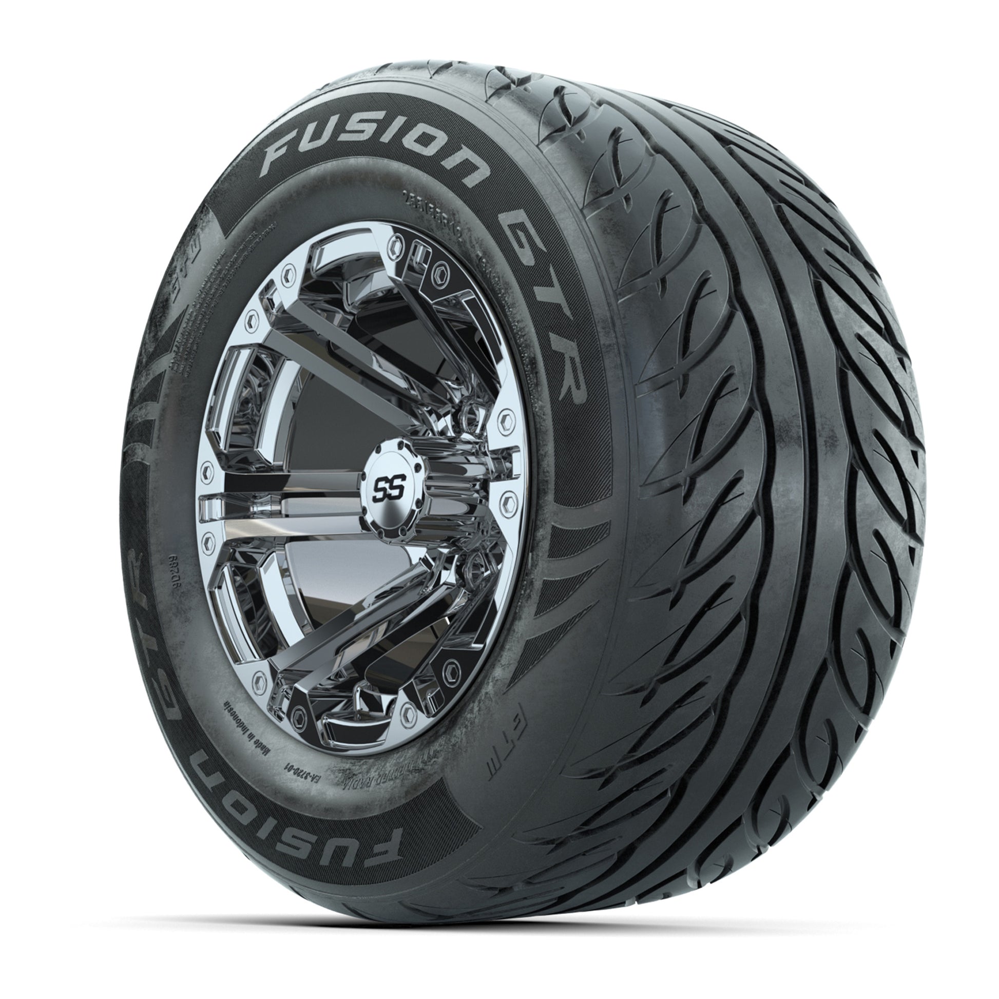 GTW® Specter Chrome 12 in Wheels with 255/55-R12 Fusion GTR Steel Belt Radial Street Tires – Full Set