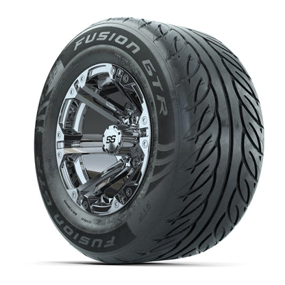 GTW® Specter Chrome 12 in Wheels with 255/55-R12 Fusion GTR Steel Belt Radial Street Tires – Full Set