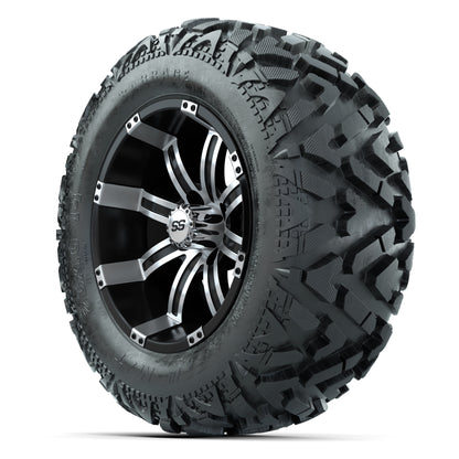 GTW Tempest Black/Machined 14 in Wheels with 25x10-14 Barrage Mud Tires – Full Set