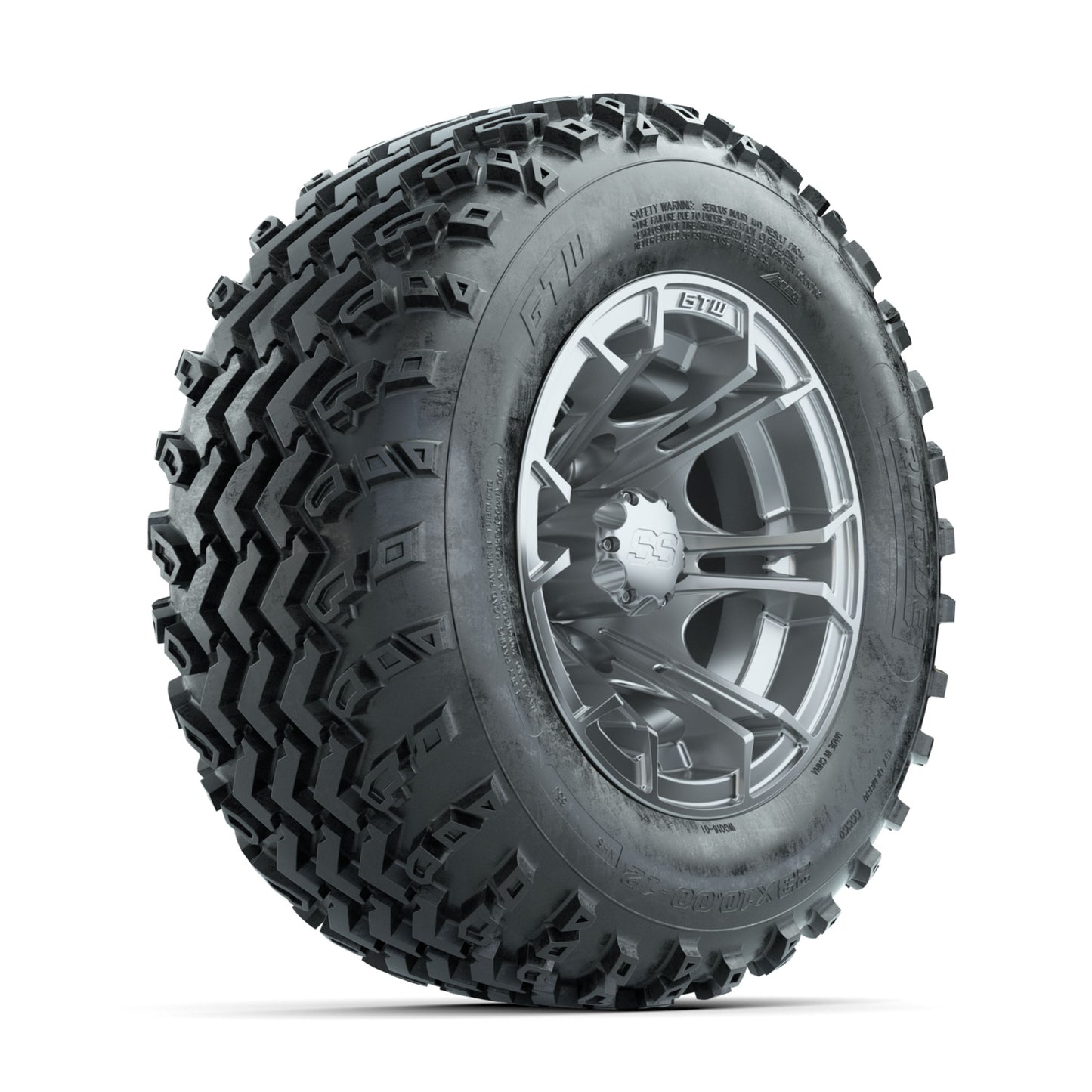 GTW Spyder Silver 12 in Wheels with 23x10.00-12 Rogue All Terrain Tires - Full Set
