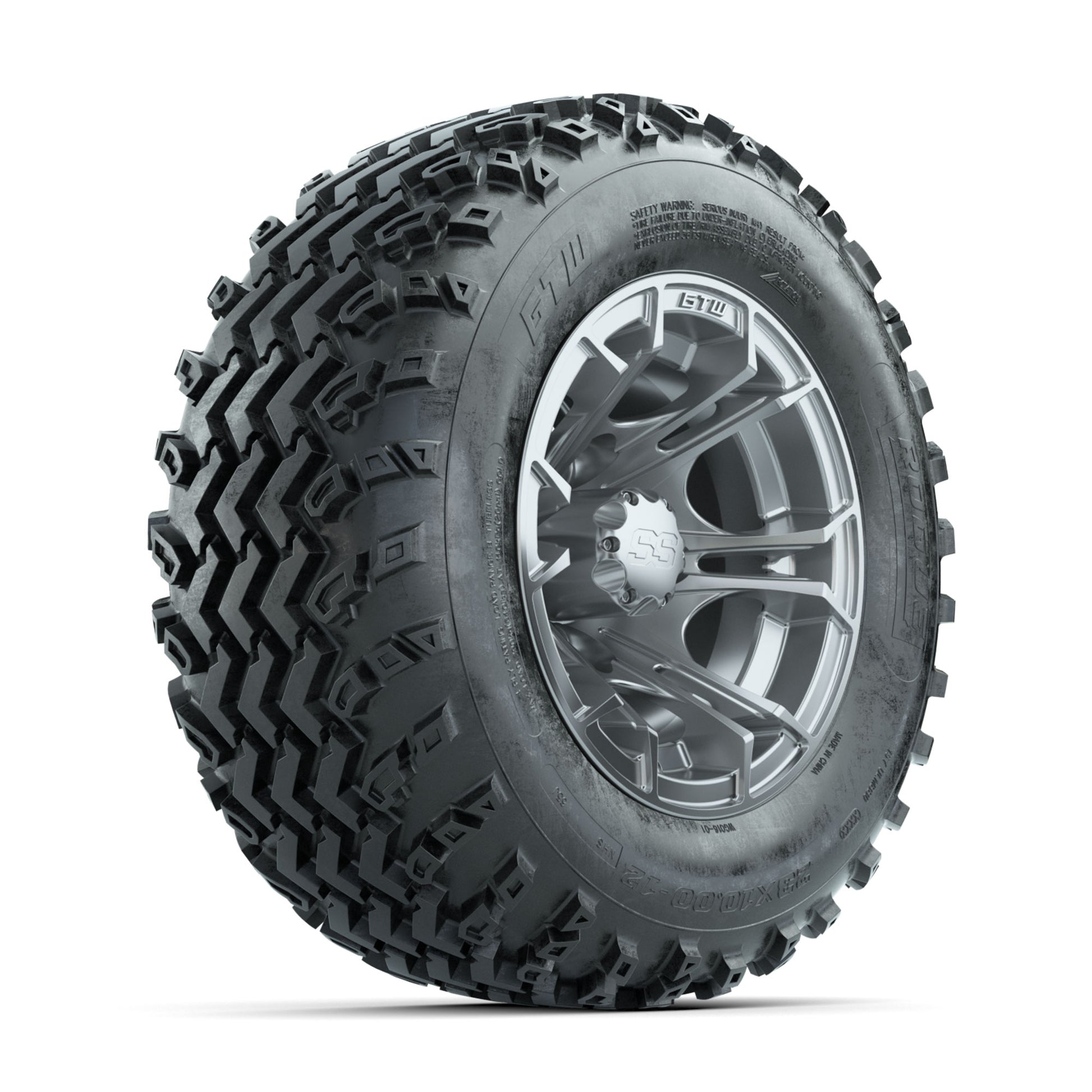 GTW Spyder Silver 12 in Wheels with 23x10.00-12 Rogue All Terrain Tires - Full Set