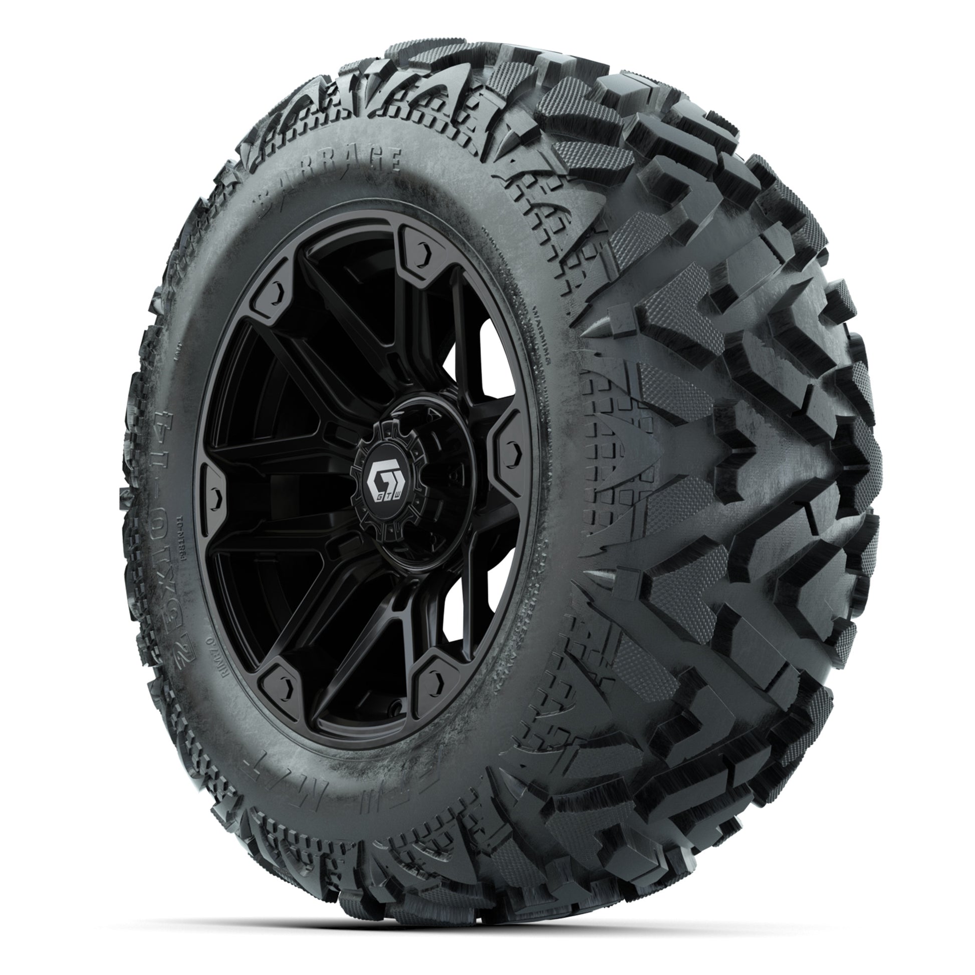 GTW Graffiti Gloss Black 14 in Wheels with 25x10-14 Barrage Mud Tires – Full Set
